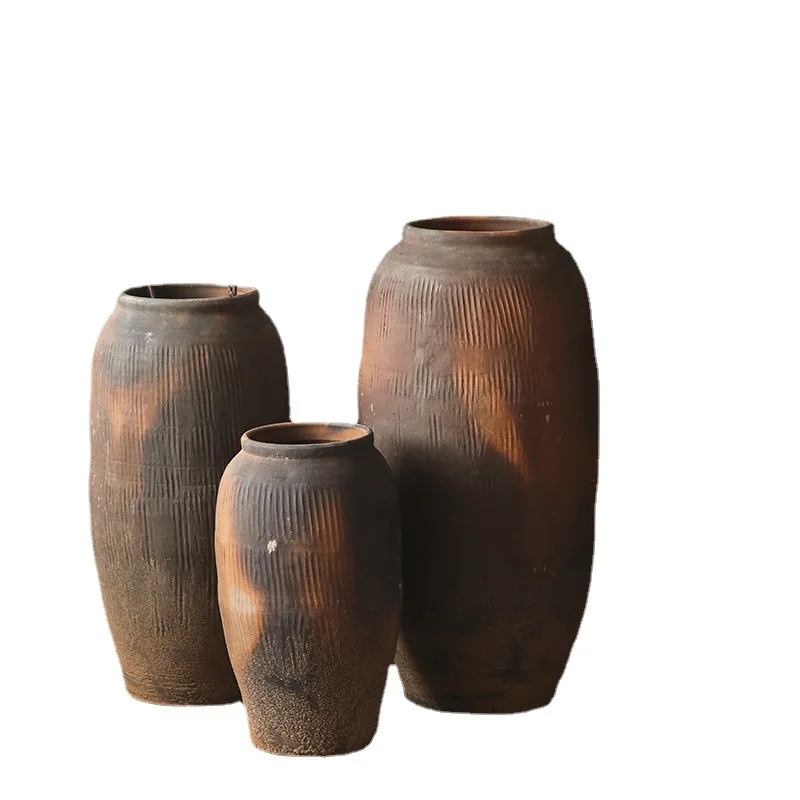 

Large vase of high earth pottery pot ornament Chinese Zen wabi sabi retro coarse pottery pot