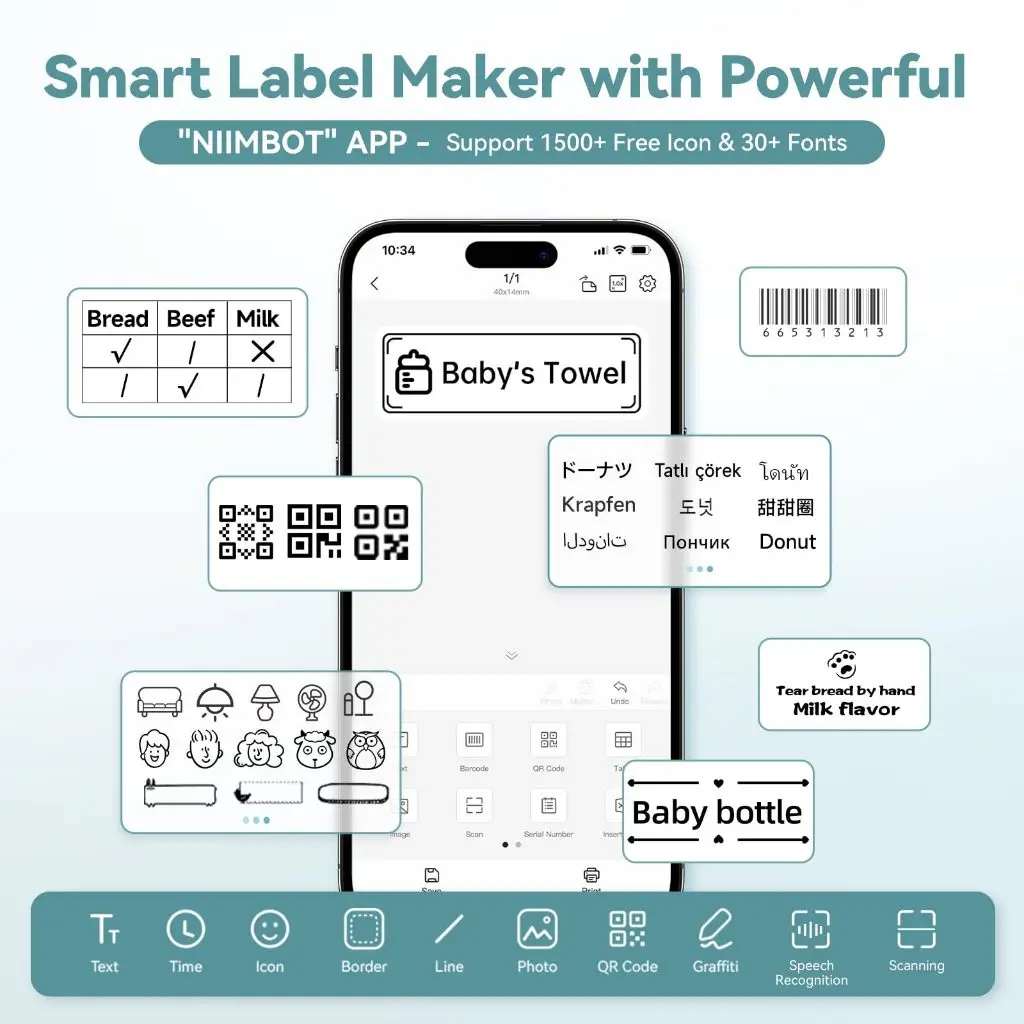 Niimbot B1 Label Printer Gift Roll Portable Handheld Thermal Printer Mini Barcode QR Code Sticker Paper Color Rolls Maker Cable