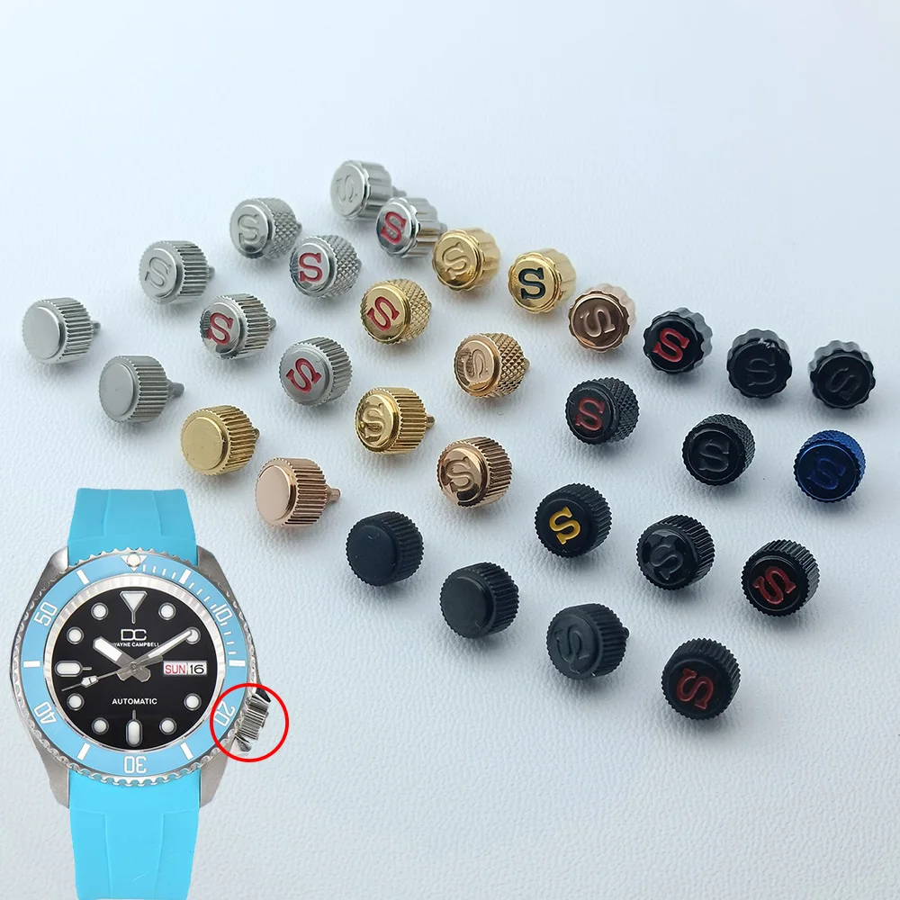Screw-in Case Replace High Quality Watch Crown Engraved Signed 'S' Fits NH35 NH36 Movement 3 Style Include Crown Tube Stem