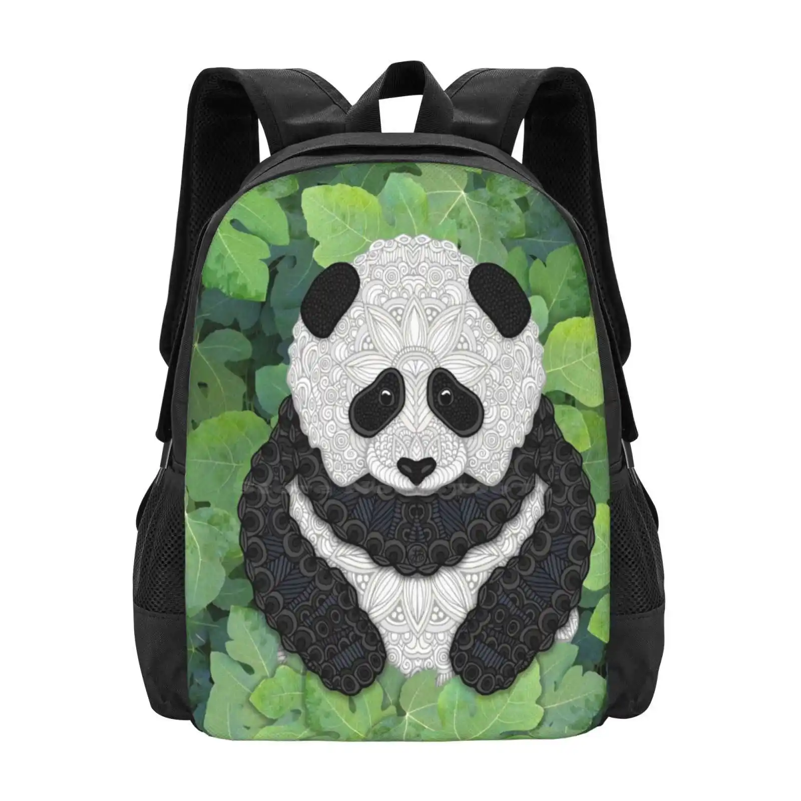 Little Panda Bag Backpack For Men Women Girls Teenage Panda Asian Black White Ornate Cute Leaves Green Nature Animals Sweet