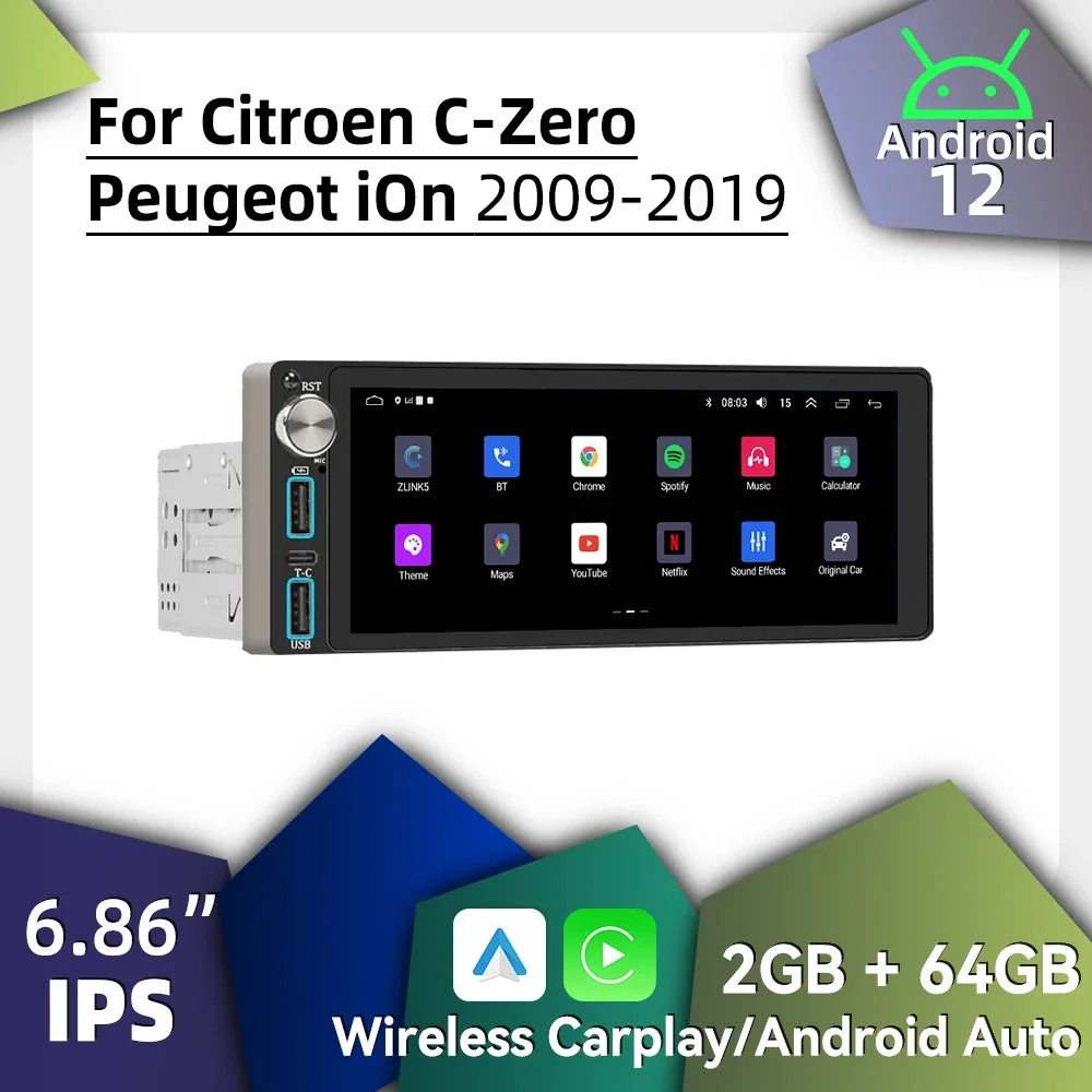 

Carplay 1-диночное радио Android автомобильное мультимедиа для Citroen C-Zero Peugeot iOn 2009-2019 6,86 "экран стерео головное устройство авторадио GPS