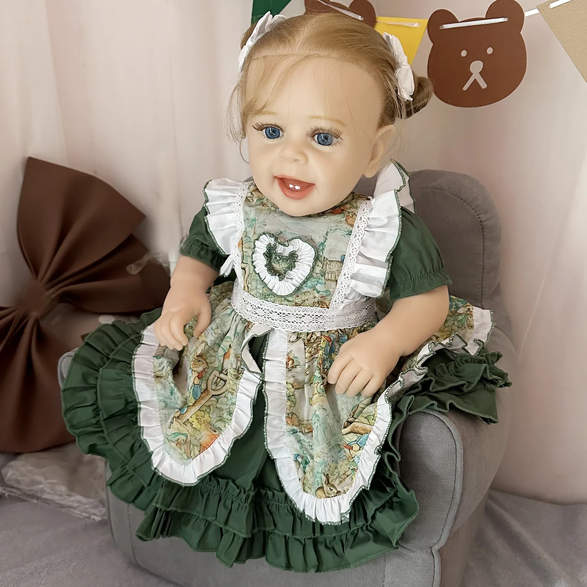 58Cm 23 Inches  Reborn Baby Dolls Handmade Lifelike Silicone Doll  Root Hair Christmas Gift For Girls  With Cloth Body