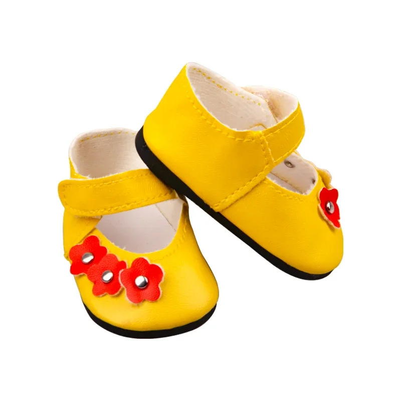 7cm 18Inches American Doll Leather Flower Shoes Accessories 6 Colors PU Mini Shoes For 43cm New Born Baby Reborn Doll Toy