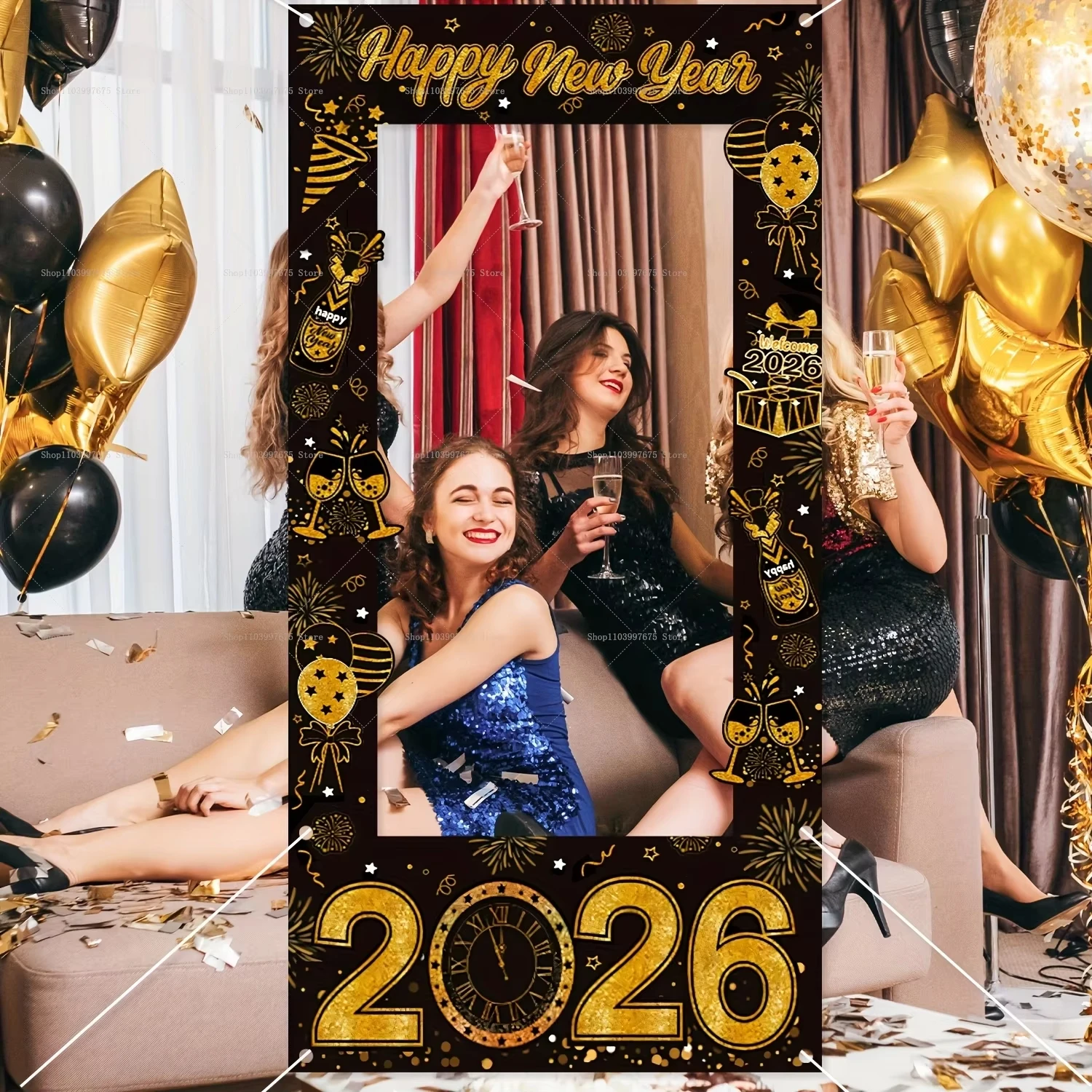 سنة جديدة سعيدة كابينة تصوير الإطار الدعائم 2026 سنة زينة الحفلات استوديو التصوير الدعائم لوازم الحفلات هدايا المهرجان
