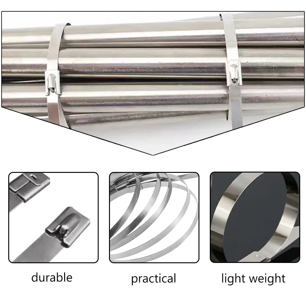 100Pcs Stainless Steel Zip Ties Heavy Duty Self Locking Cable Ties for Outdoor Workshop Shipbuilding Construction Mining Chain