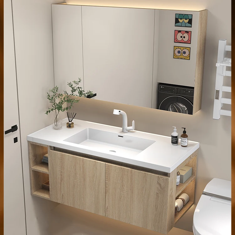！@Wholesale Luxury Modern Hotel Wall-Hung Basin Bathroom Sink Vanity with Mirror Eco-friendly Durable