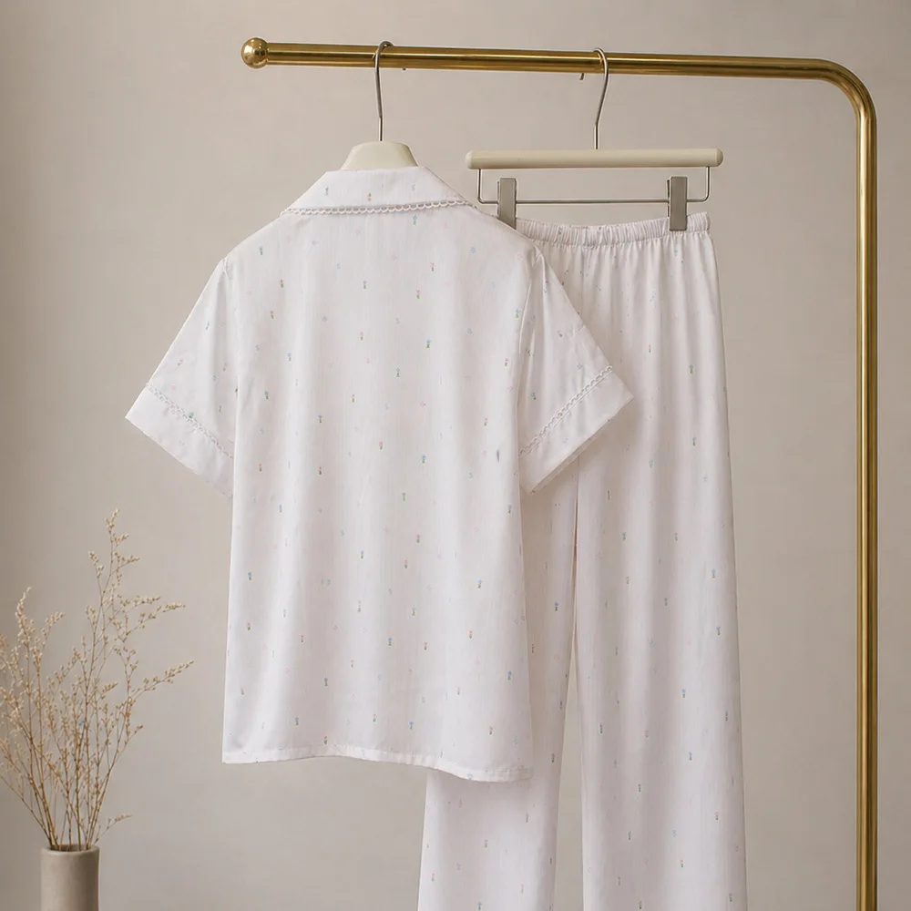 Women Silk Pajamas Set 2026 Light Luxury Temperament Spring Autumn Thin Home Wear Exquisite Lace Versatile Ladies Sleepwear