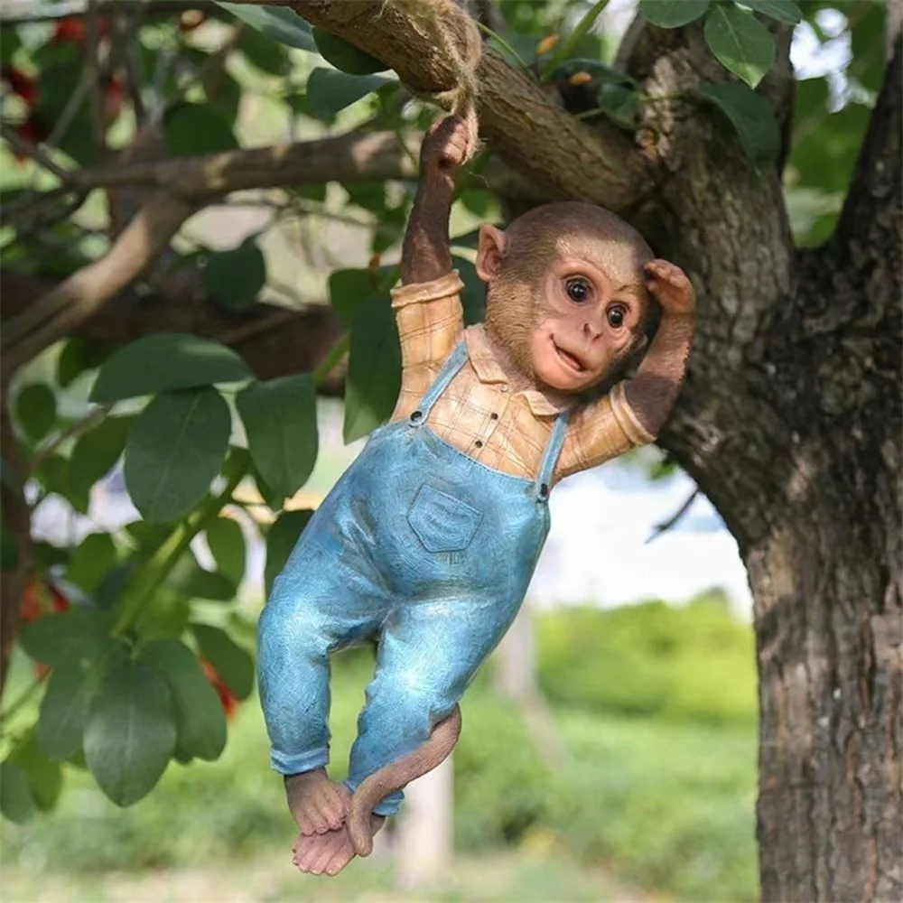 Hanging Monkey Rope Statue Christmas Decor Hanging Indoor Yard Art Figurine Garden Monkey Statue for Yard Roof Garden Wall Home