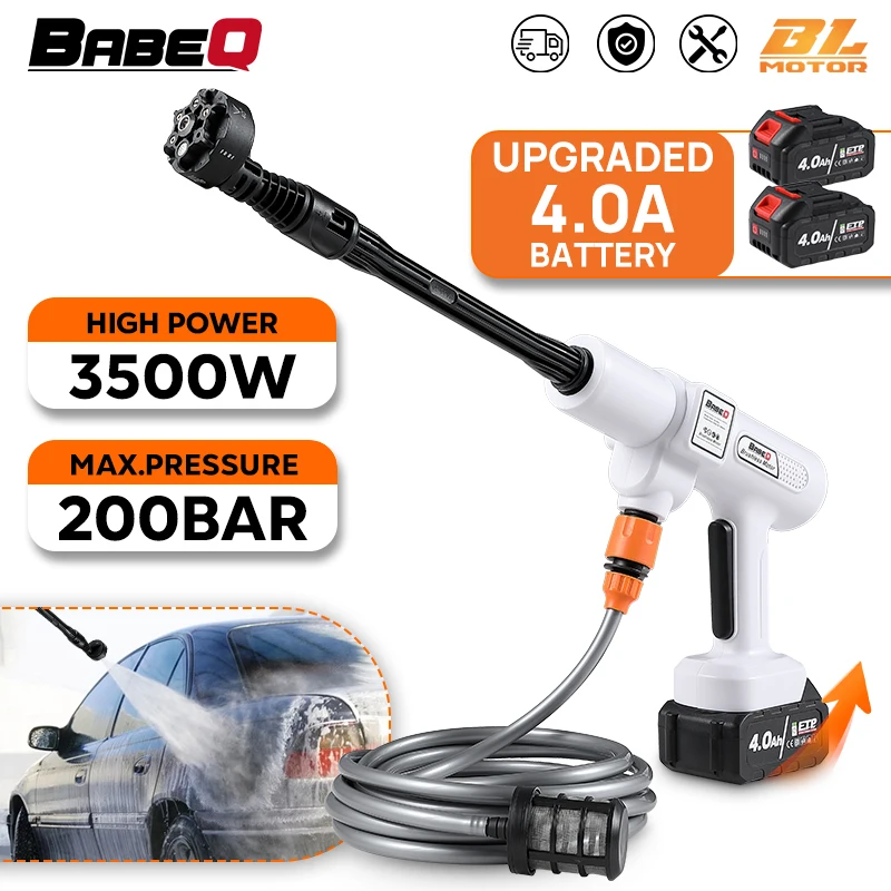 

BABEQ 200BAR High Pressure Car Washer Water Gun 6 IN 1 Cordless Cleaning Garden Washing Wash Spray Gun for Makita 18V Battery