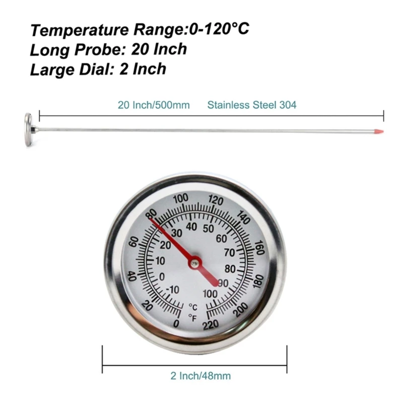 Garden Compost Soil Tester Meter Measuring Probe Stainless-Steel Thermometer Temperature Monitor for Garden Lawn Plant Pot Tool
