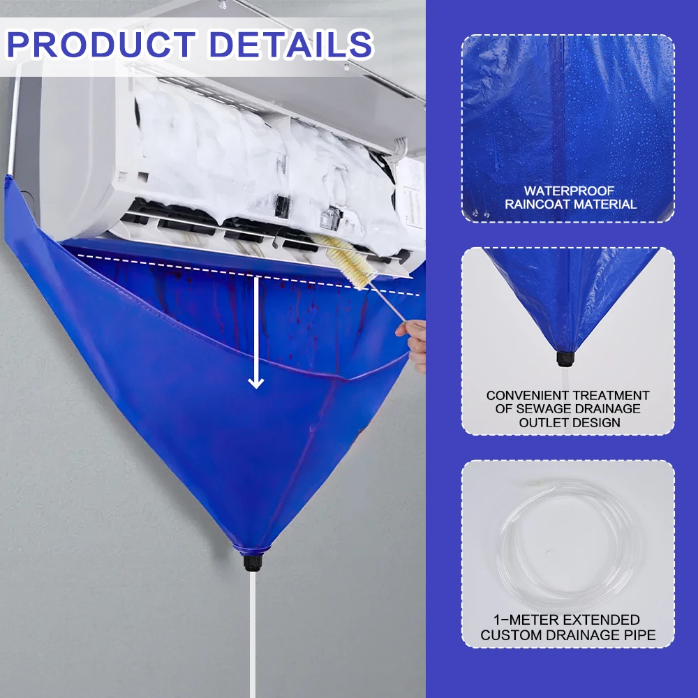 Air Conditioning Cleaning Cover Bag PVC with Water Pipe for Air Conditioner Cleaner 1-1.5P Split Hanging Air Conditioner