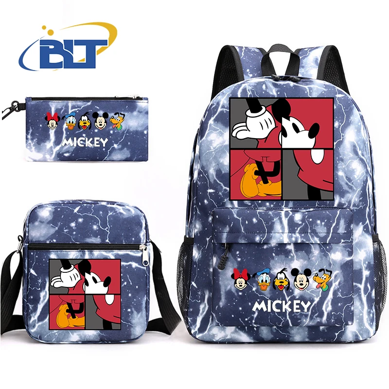 MINISO Mickey Mouse printed student school bag set Children's shoulder bag pencil bag backpack 3-piece set