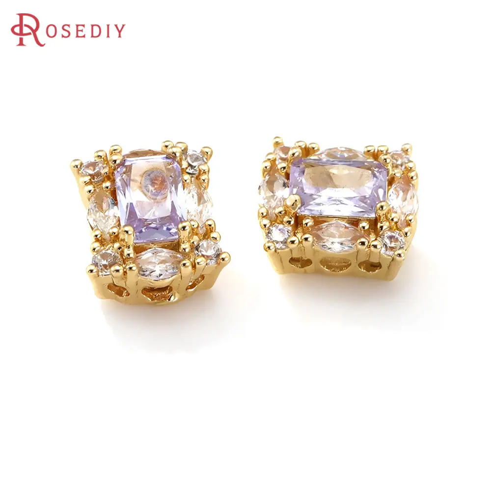 18K Gold Color Brass Zircon Rectangle Shape Spacer Beads Bracelets High Quality Necklace Earrings Jewelry Making Diy Accessories