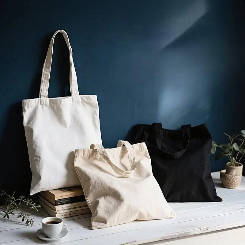 Blank Reusable Foldable Shoulder Handbag Eco-Friendly Women Ladies Large Canvas Tote Bag For Market Shopping Bags