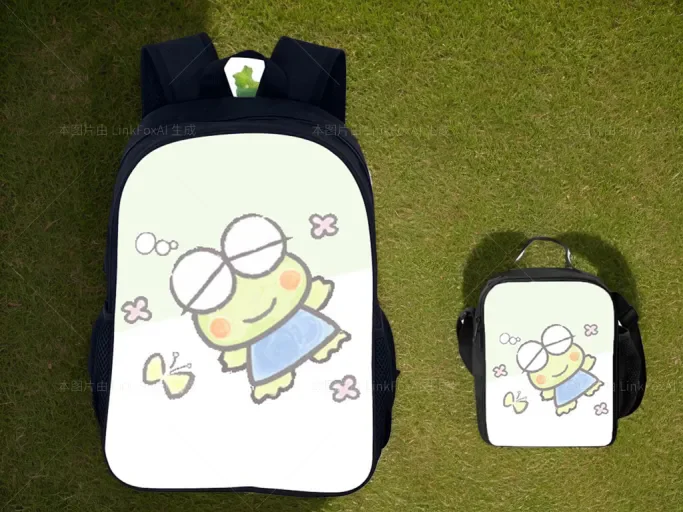 

Keroppi Classic Sanrio Student Schoolbag 2Pcs Set-Lightweight Fashion Backpack and Insulated Lunch Bag for Children