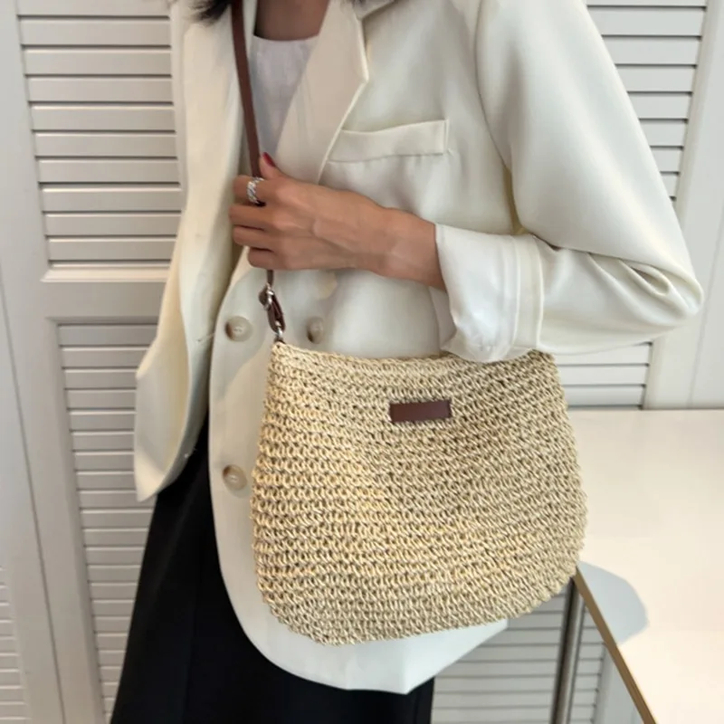 Straw Knitted Purses and Handbags Women Shoulder Bags Straw Woven Side Bag for Ladies Woman Handbag Beach Bag