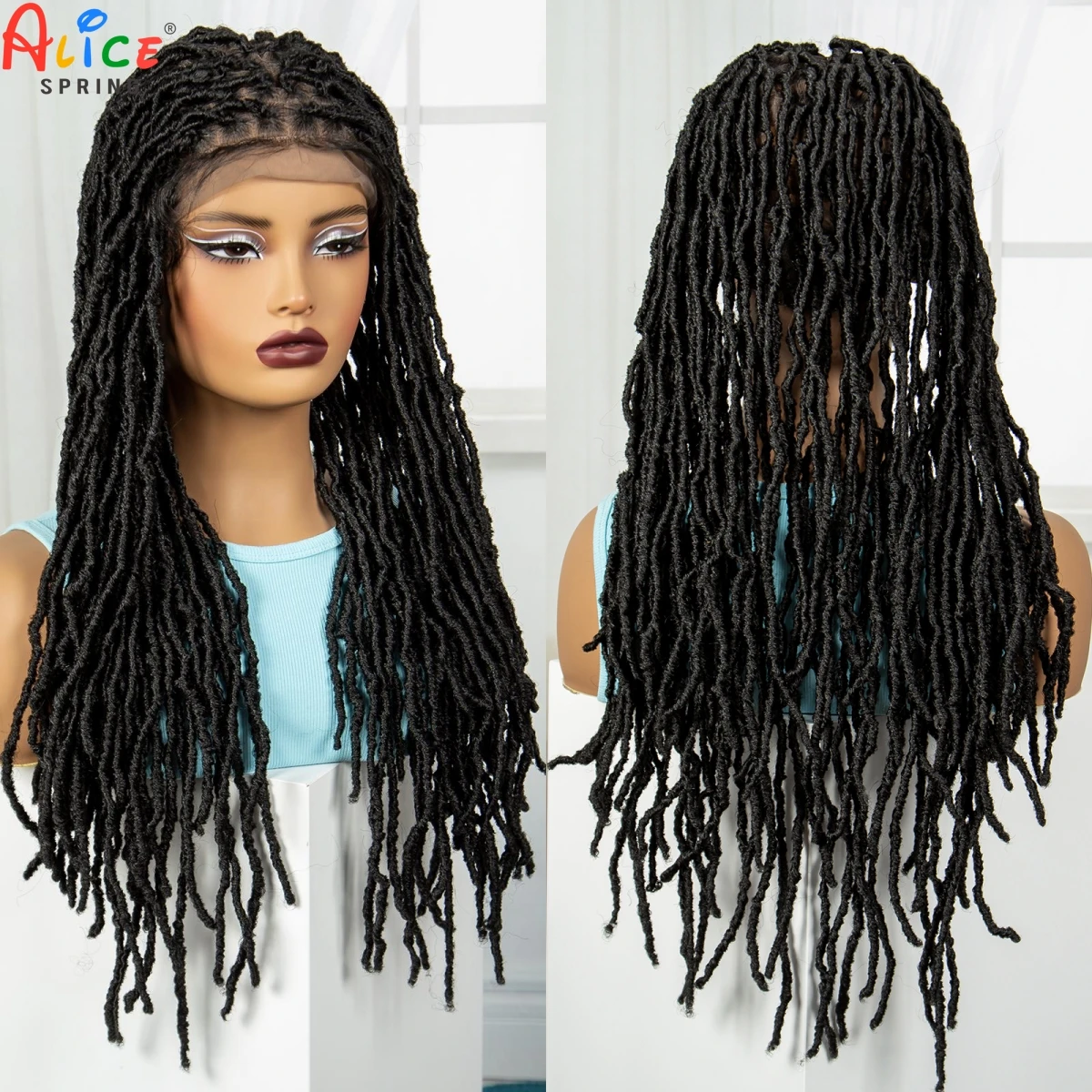 24Inch Full Lace Locs Braided Wigs with Baby Hair Lace Frontal Synthetic Braids Wigs for Black Women Natural HD Lace Braids Wigs