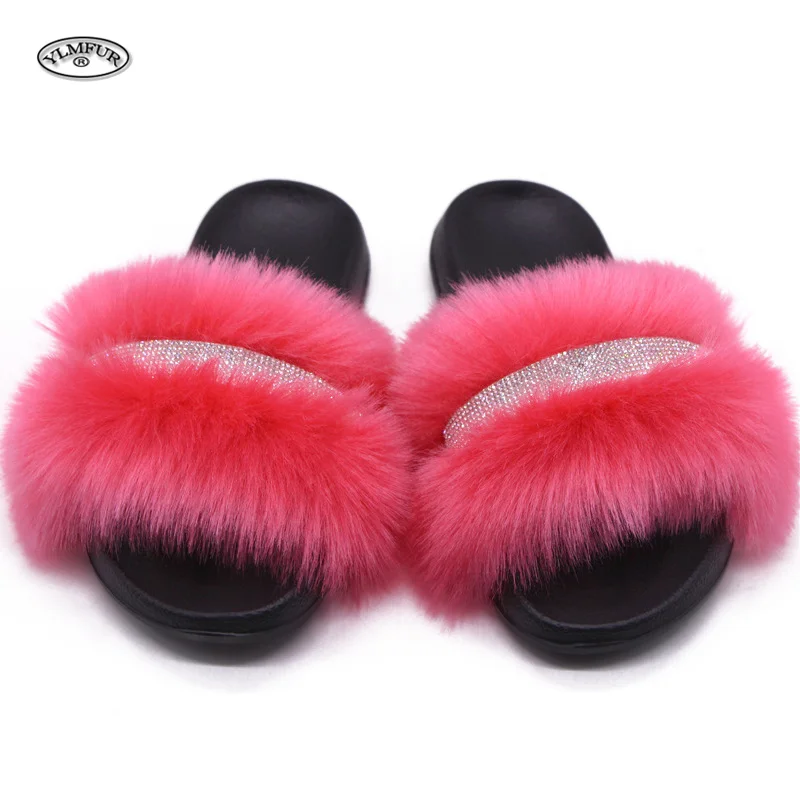 Summer Faux Fur Slippers 2026 Women's Sandal Flats Plush Fur Slides Flip Flops Y2K Girls Furry House Shoes for Woman Slippers