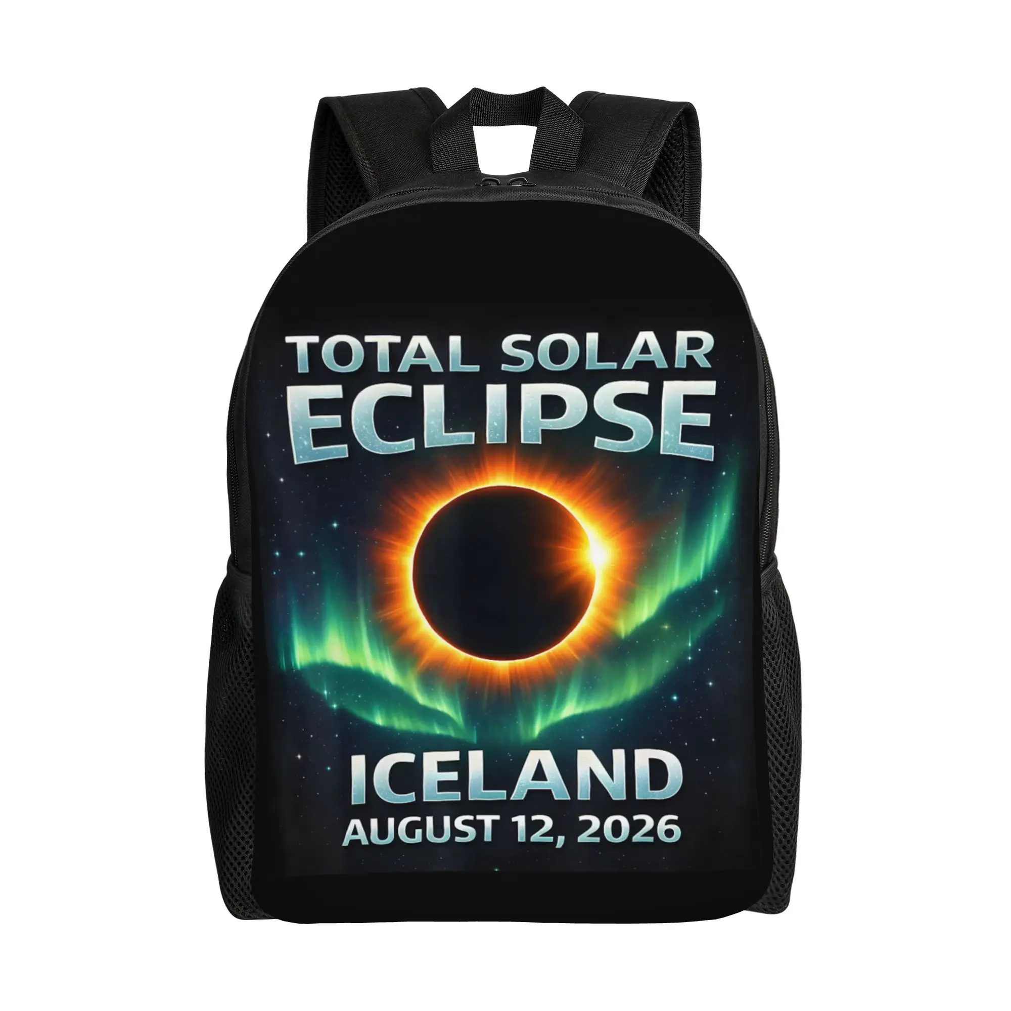 Total Solar Eclipse 2026 Iceland Totality Chaser Science Backpack High School Daypack for Men Laptop Computer Shoulder Bag