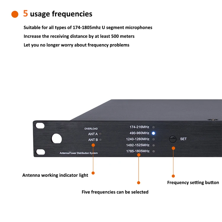 Wireless Antenna Distribution Amplifier A845 Professional Antenna Black Eco-friendly Carton Box Wired Multiple Frequencies 5 Way