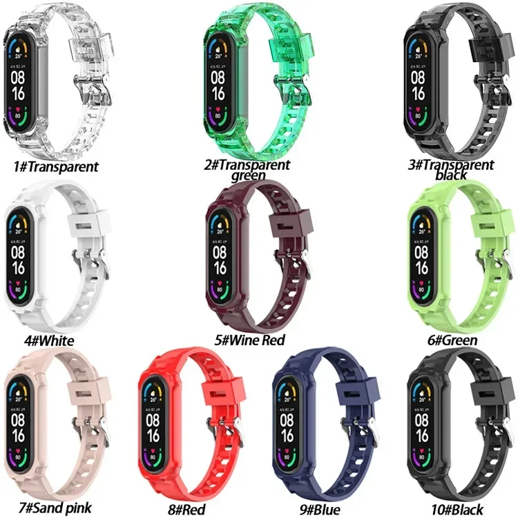 One-piece TPU Jelly Case for Xiaomi Mi Band 3 4 5 6 7 Clear Silicone Wristband Miband Band 7 Straps DIY Replacement Accessories