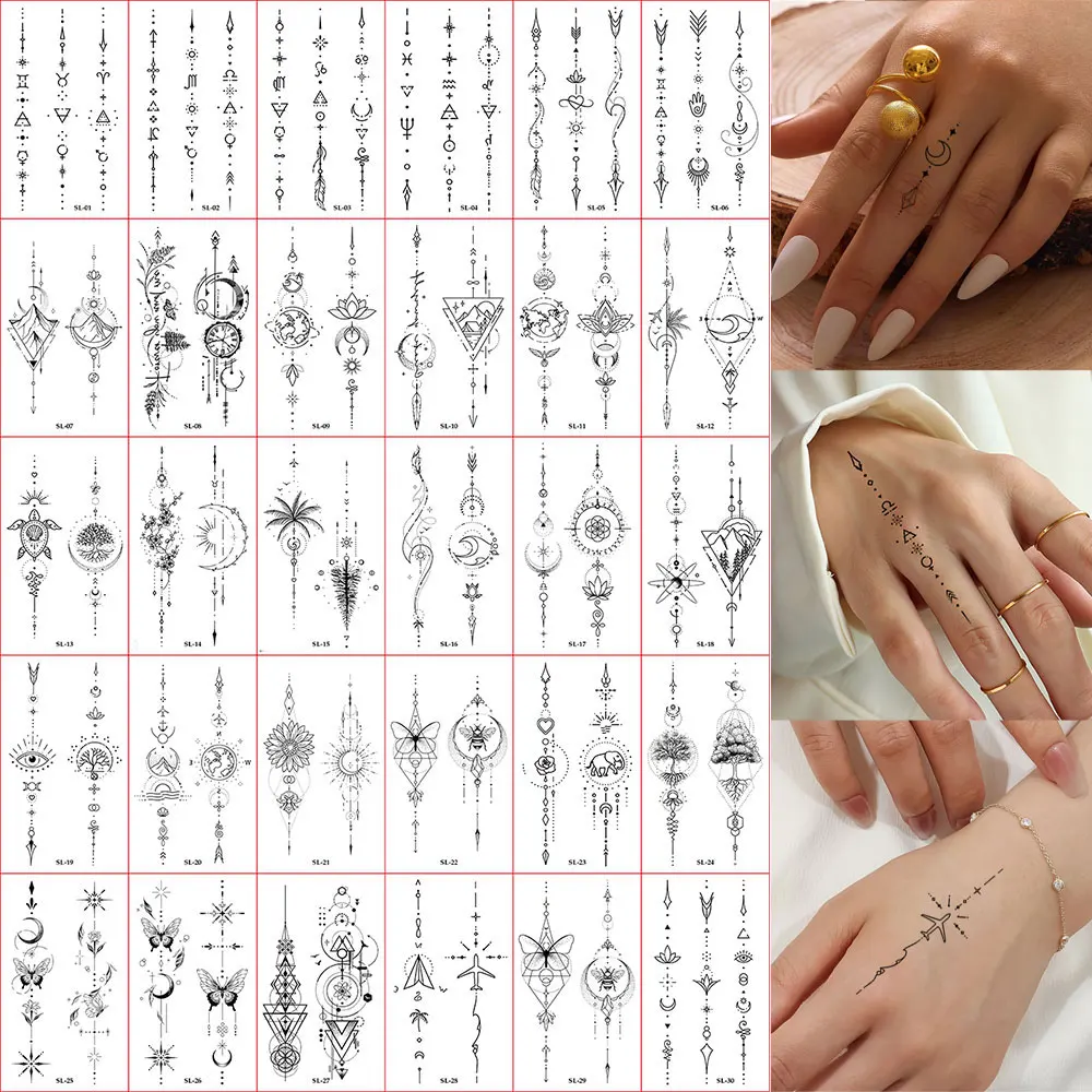 30pcs Temporary Tattoo Sticker Moon Star Small flower Waterproof Fake Tattoo for Men Women Girls Cute Fingle Tatoo Henna Sticker