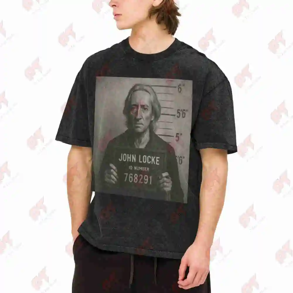 John Locke Mugshot Vintage Washed Tee Pure Cotton T-Shirt