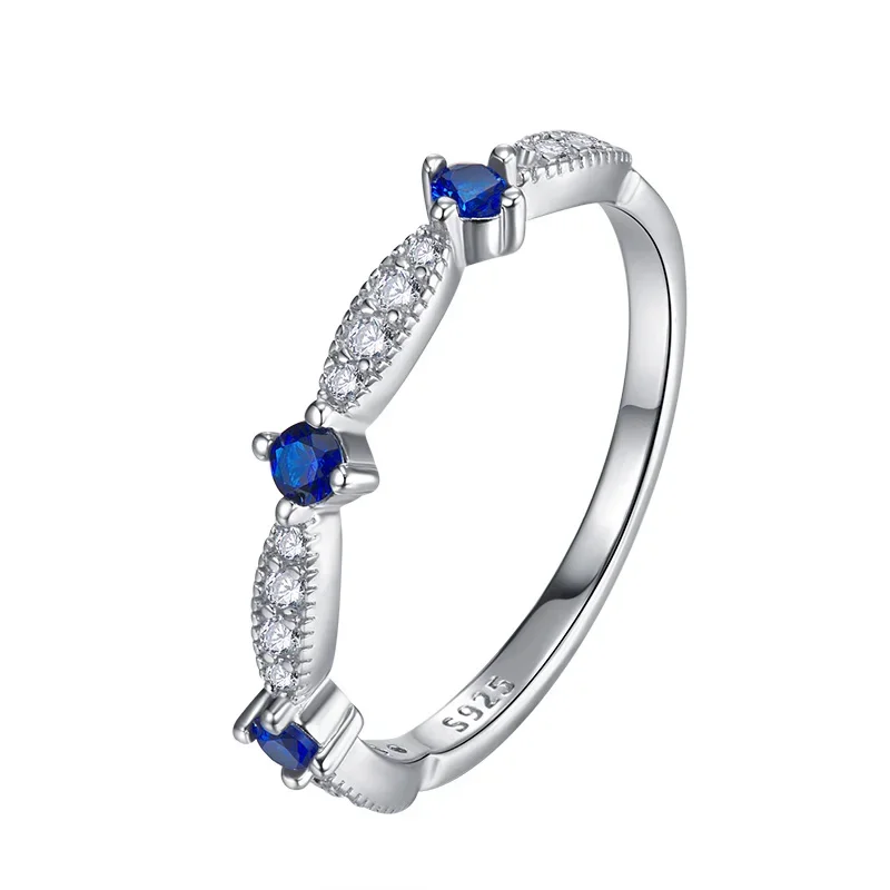 Diamond Ring for Women S925 Pure Silver Colored Diamond Simple and Fashionable Blue Treasure Green Diamond Wedding Jewelry image 5