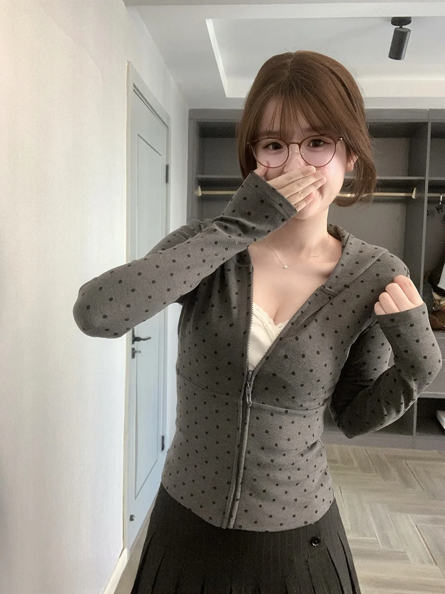 

Slim Fit Hoodie Zipper Design Casual Women's Top CallmeEar Spring Leisure Long Sleeve High Elasticity Regular Length Hoodie