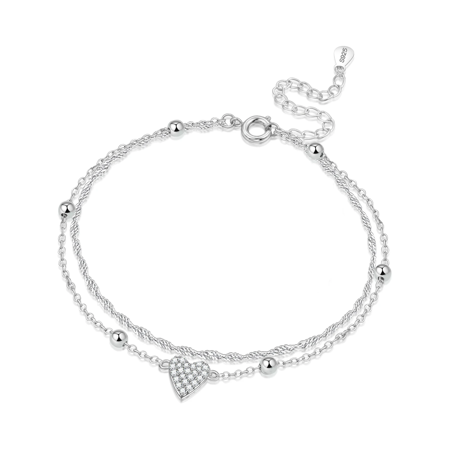 Women's S925 Sterling Silver Double Star Shaped Chain Anklet