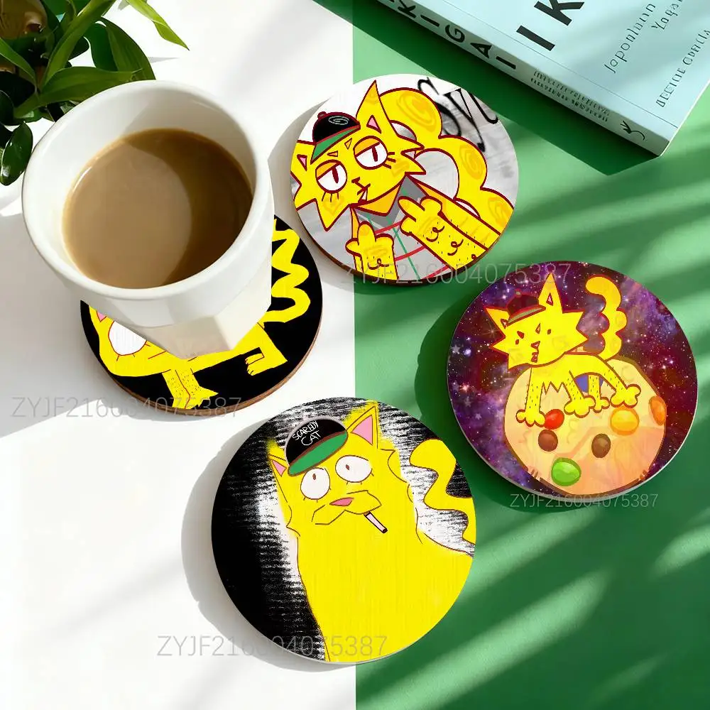 

W-Wifiskeleton Pony Pattern Art Coasters Round Wooden Heat Resistant Non-Slip Home Decor Gift Multifunctional