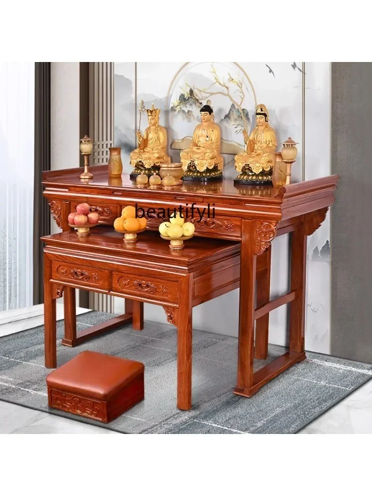 Solid Wood Buddha Shrine Altar Household Chinese Style Altar Incense Burner Table Simple Modern Buddhist Hall Table furniture