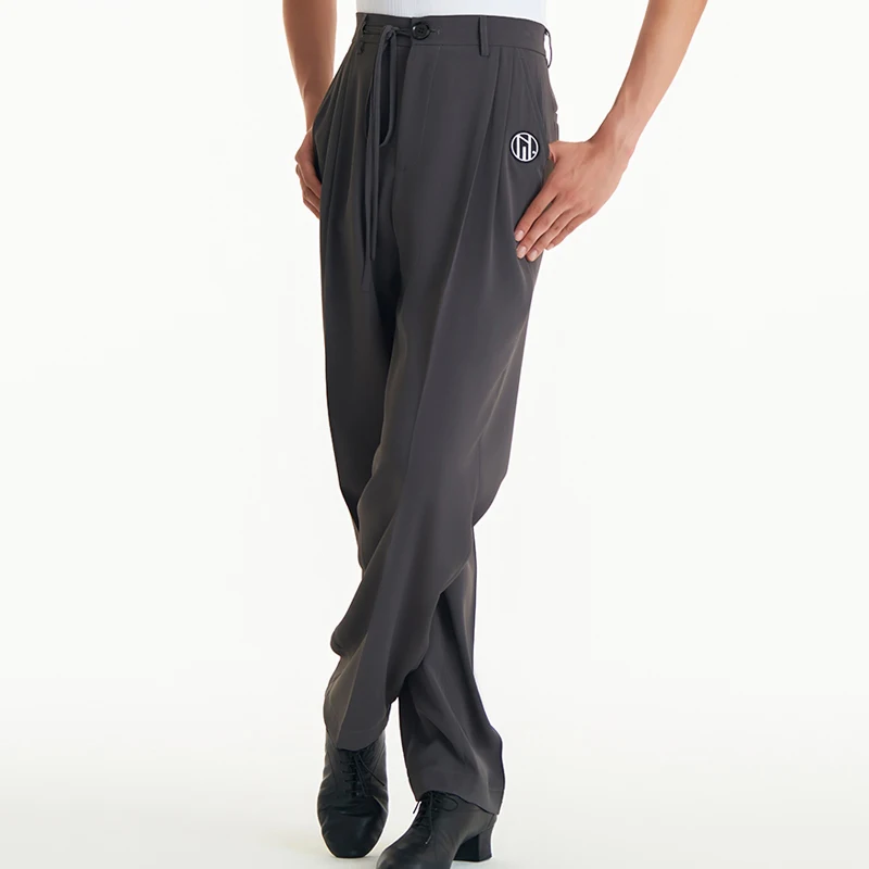 Pantalones de baile de salón negros para hombre, pantalones de baile latino de cintura alta, ropa de baile, ropa de entrenamiento de escenario SL9583