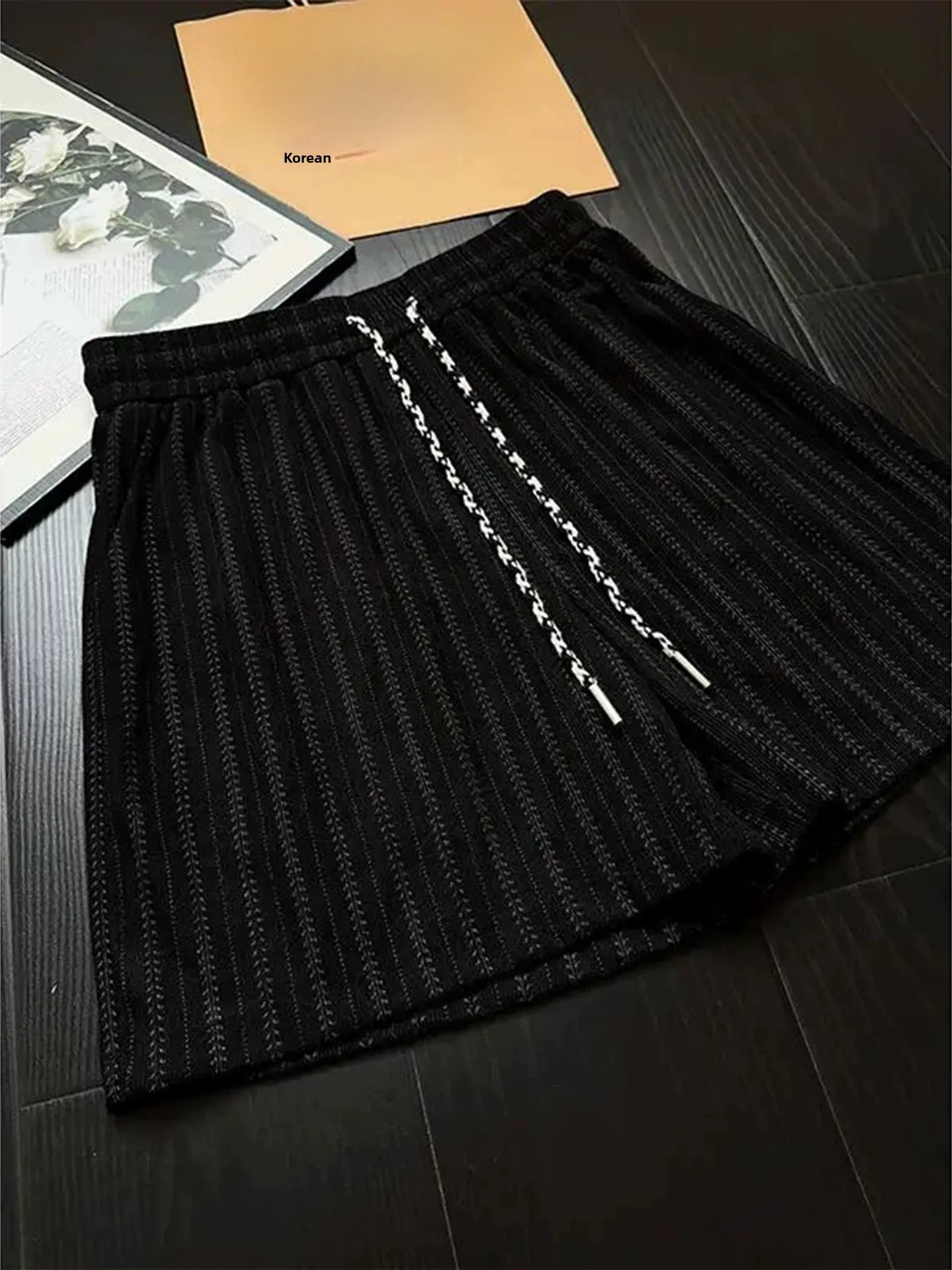 Khaki Wheat Pattern Knitted Shorts Men's Summer Lightweight Breathable Cool Feeling Five-Quarter Basketball Sporty Casual Shorts