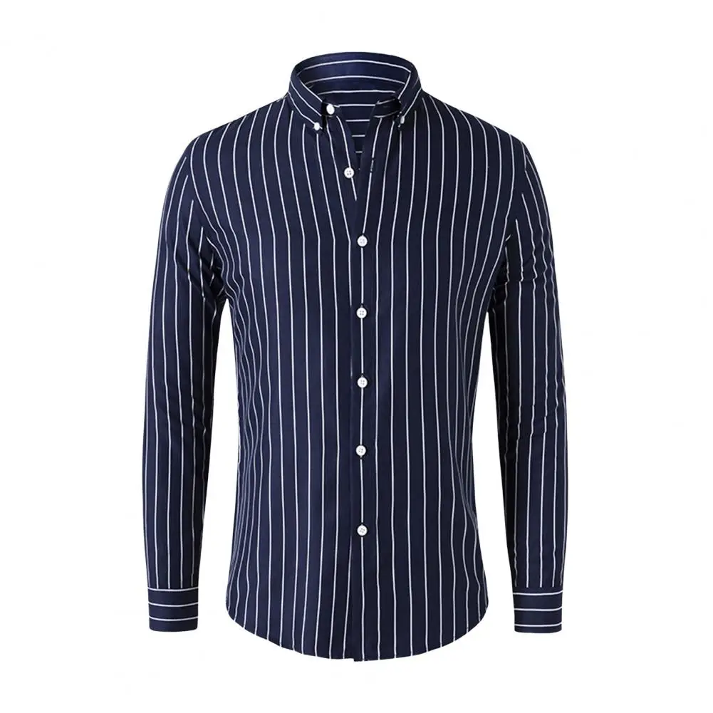 

Striped Shirt Stylish Striped Print Men's Cardigan Shirt Plus Size Slim Fit Formal Business Style for Daily Office Wear 3 Years