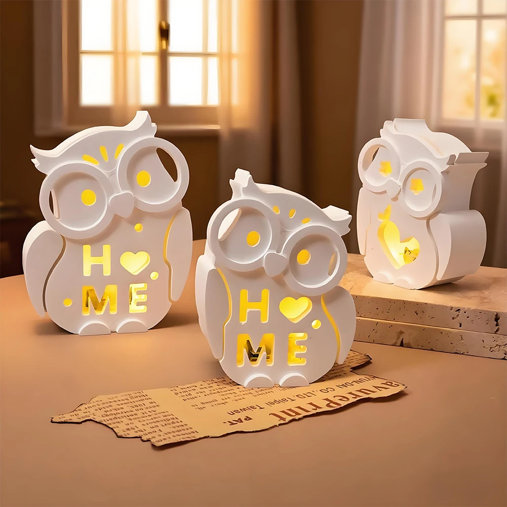 LZ104 Creative Hollow 3D Owl Lamp Shade Silicone Mold Candle Cup Molds Atmosphere Lights Gypsum Concrete Molds Ornament Crafts