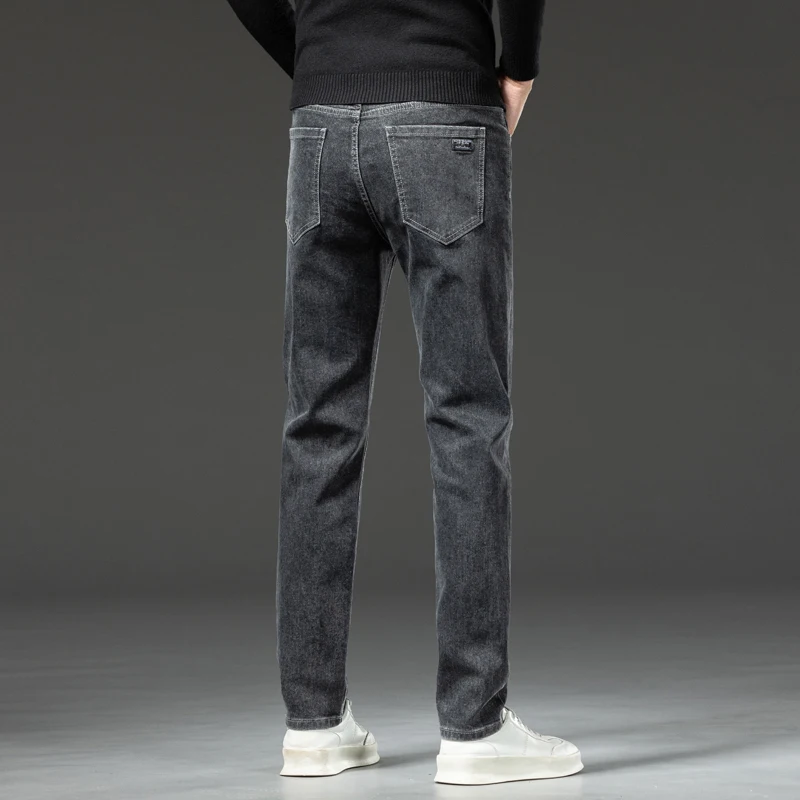 新しいストレッチメンズ秋ジーンズカジュアル快適なファッションビジネスカジュアルズボン男性クラシックブラックグレーデニムパンツ