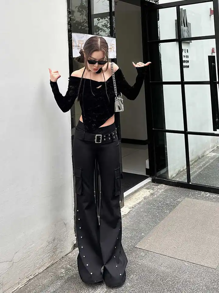 Women Japanese Bell-Bottom Harajuku Y2K Dark Academia Low Rise