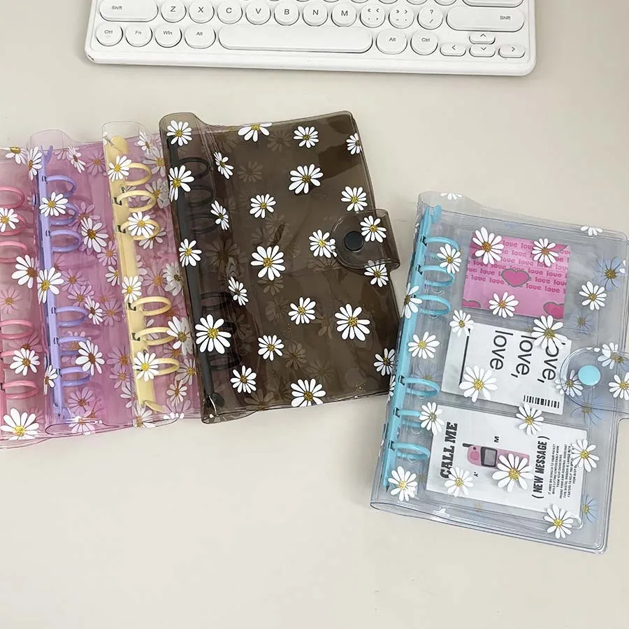 In Stock A6 Daisy Transparent Binder 6-Hole DIY Photo Album Creative Fashion PVC Planner Office Stationery