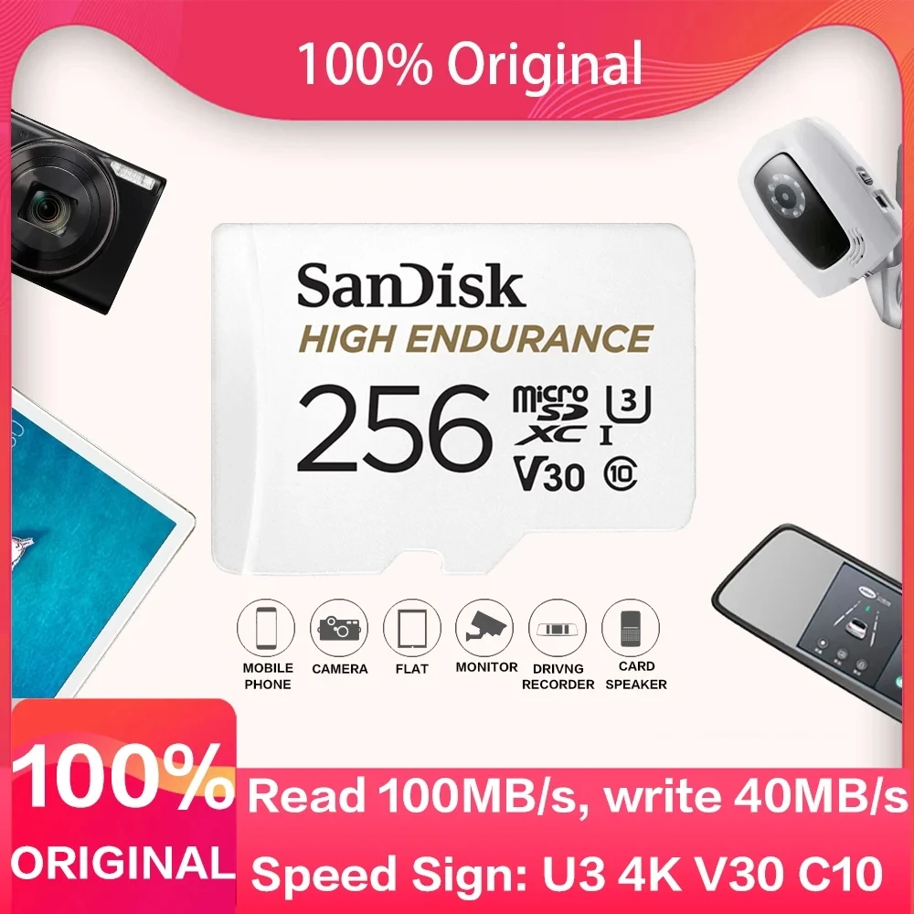 High Endurance 1080P Video MicroSDXC Card MobileMate Read 100MB/s C10 4K UHD-I micro SD Memory Cards for Dash Cam Home Monitor