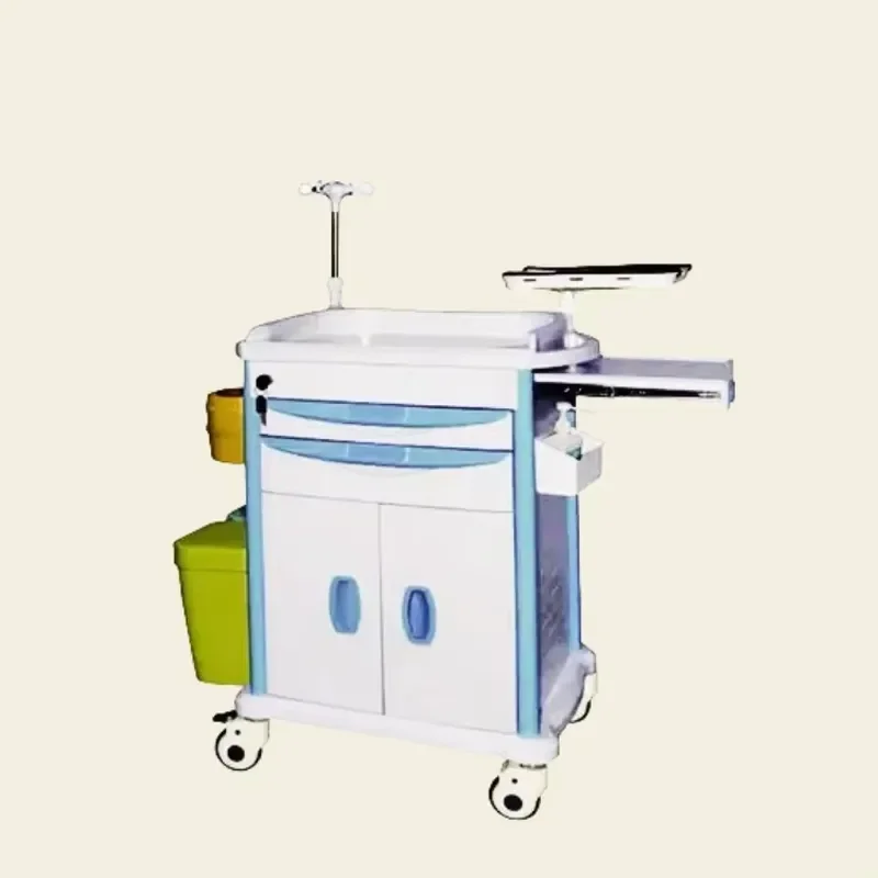 for Modern Hospital Emergency Medical Trolley with 2 Drawer Trash Can Stainless Steel Silent Casters