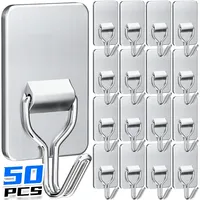 50/2PCS Strong Self-Adhesive Hook Heavy Duty Wall Hanger Hooks Bathroom Kitchen Multi-Purpose Storage Rack for Clothes Towel