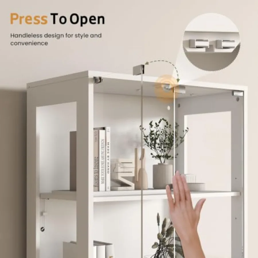 Glass Display Cabinet with Doors - Curio Cabinet for Collectibles, 67 White Narrow Cabinet with Dynamic LED Lights, 4-Tier Shel view 5