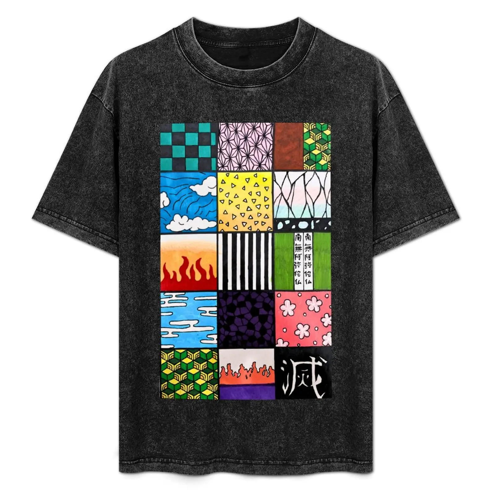 

Demon Slayer Pattern Squares T-Shirt cotton man t-shirts baggy shirts summer shirt summer top Men's cotton t-shirt