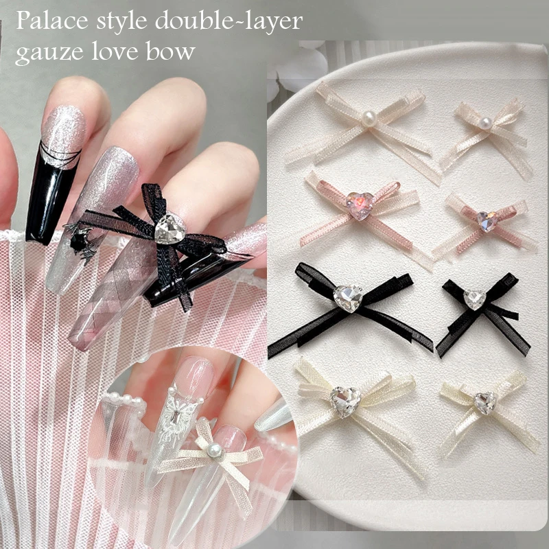 1 pz Eugen Yarn Bow Bilayer Ribbon decorazione per unghie colorata con diamanti stereoscopici Nail Artists fai da te e appassionati di unghie