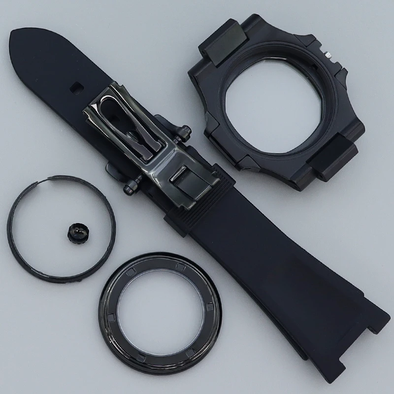 40mm NH35 Watch Accessories Watch Case Rubber Bracelet Sapphire For Modified Nautilus Seiko NH35NH36 NH72 Movement silvery Black