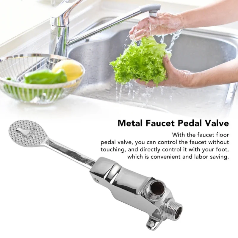 

Faucet Foot Pedal Valve Silver Stainless Steel Water Saving Floor Pedal Control Switch For Public Place