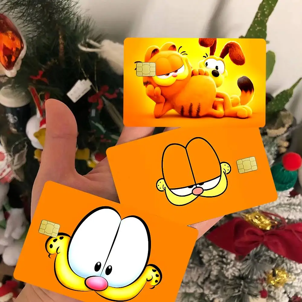 Cartoon garfield Cute cat Fashion Matte Gold Silver Black Matte Film Skin Sticker Tape for Bank Credit Debit Card