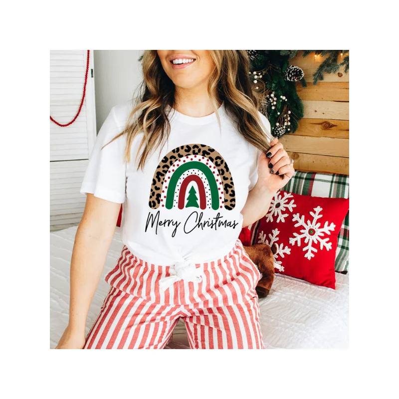 Women's Round-neck Short-sleeved T-shirt Santa Claus Christmas New Year Design Aesthetic Casual Summer Polyester Fabric