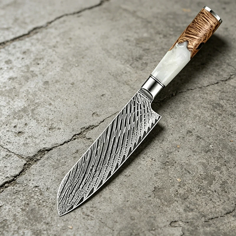 7 Inch Santoku Knife 67-layers Damascus Steel Blade Slicing Cleaver Japanese Kitchen Knife For Sushi, Sashimi & Beef Cutting